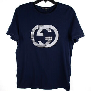 Gucci Navy Blue Short Sleeve Tee with White Logo